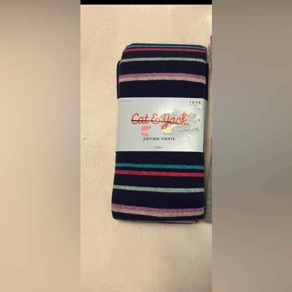 NWT Cat & Jack Multicolor Striped Cotton Tights Girls 12/14